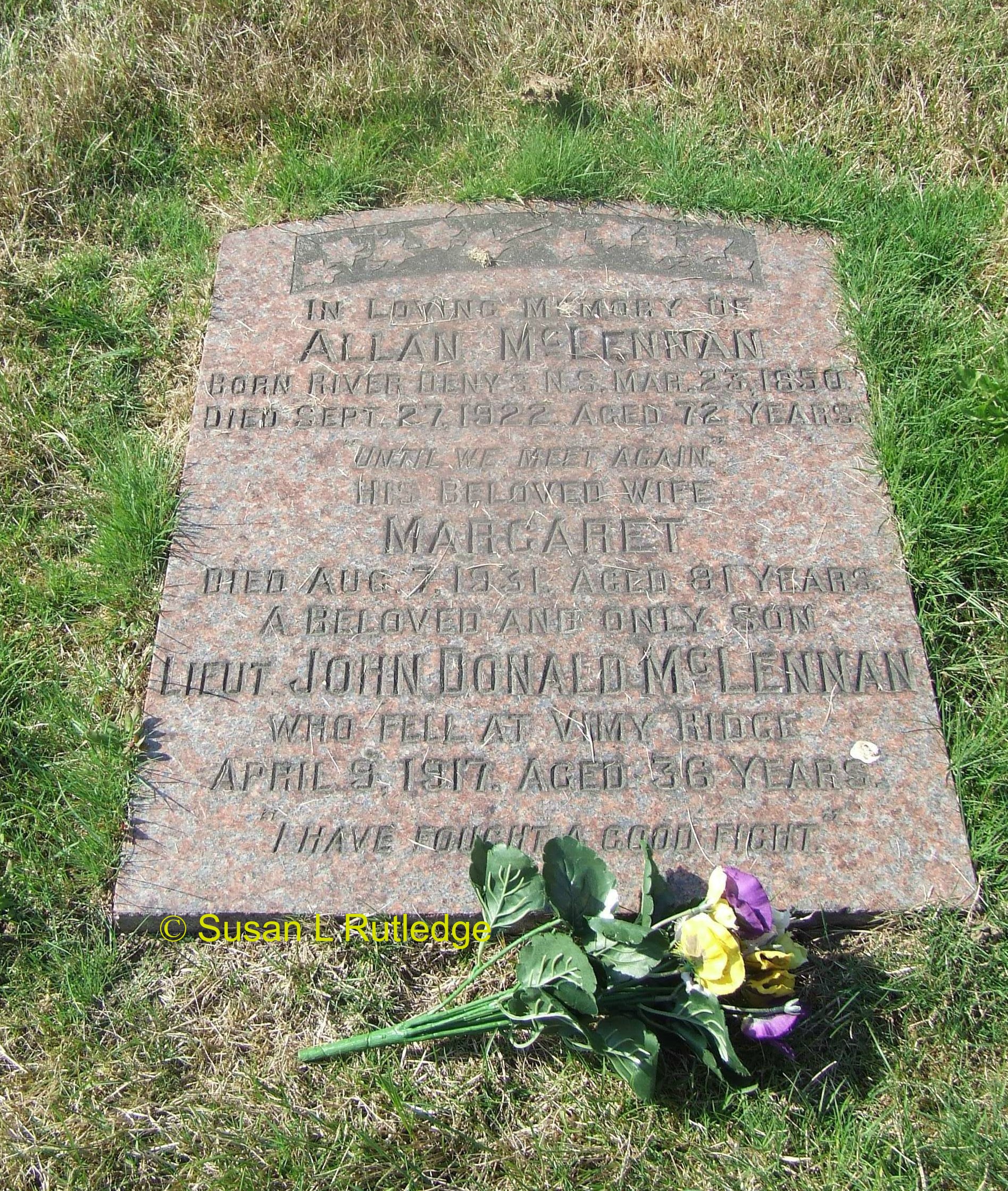 Photo of headstones/headstone allan mclennan wife mgt son john